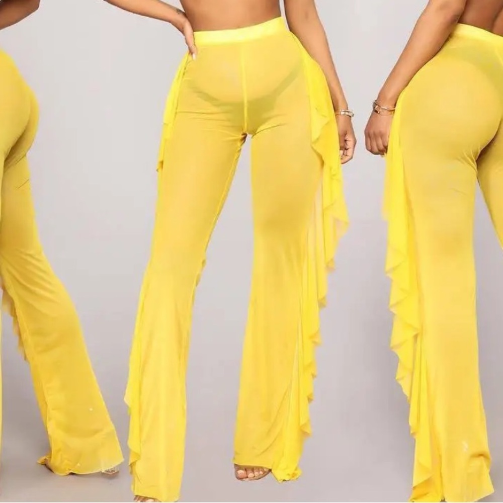 sunshine see through cover up pant yellow